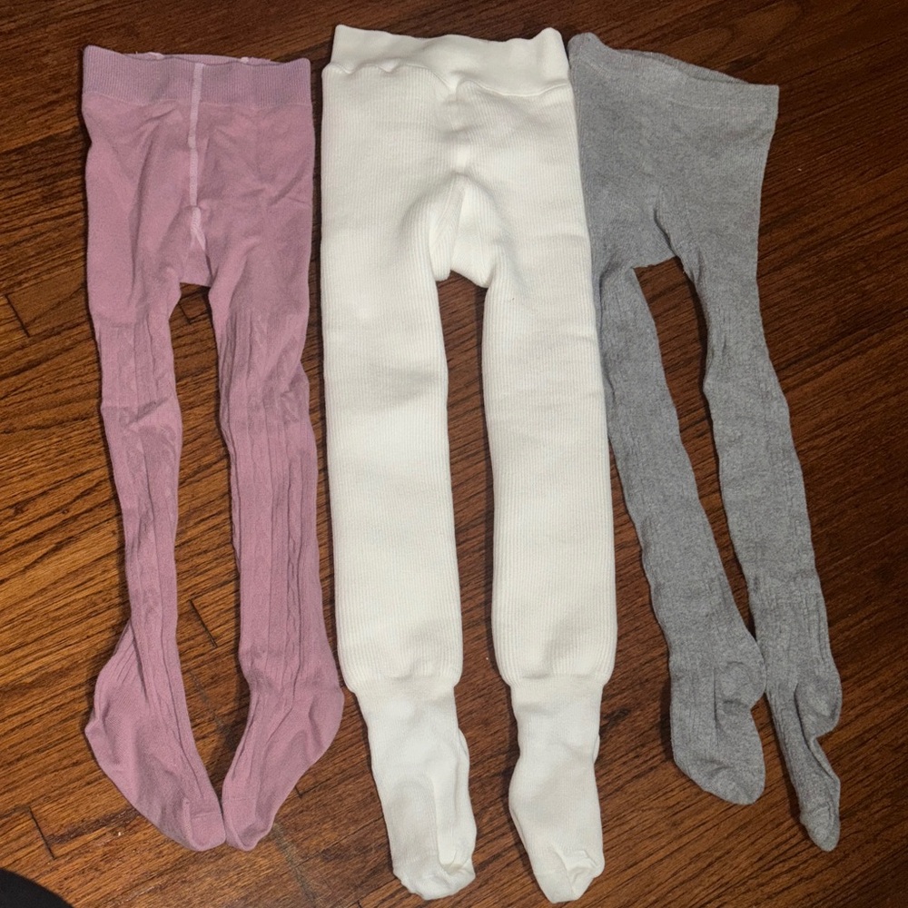 Set of Three Baby Tights in Pink, White, and Gray